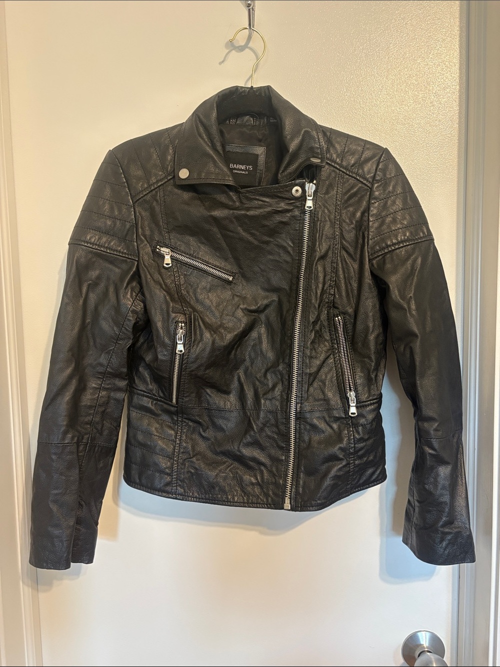 Barneys  Black Asymmetric Leather Moto Jacket